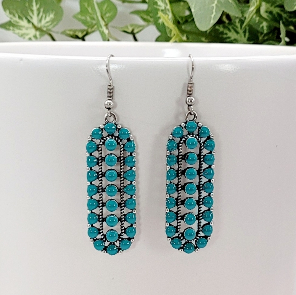 Turquoise Stone Blossom Earrings New